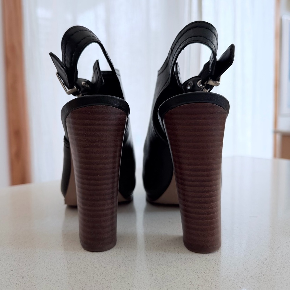 Vince Camuto Black Leather Slingback Platform Clogs - Picture 4 of 5